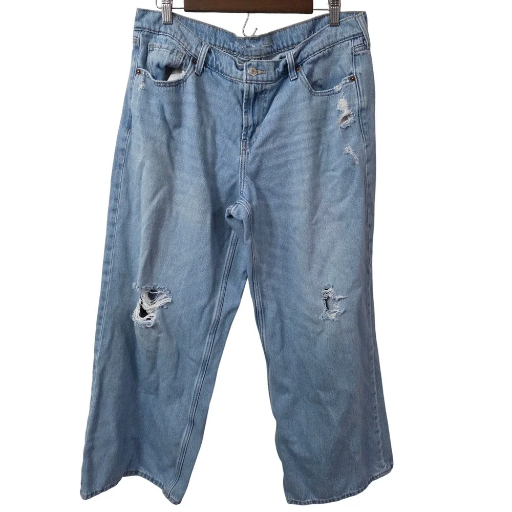 Old Navy Baggy Wide leg Low Rise Jeans Light Wash Womens size 14